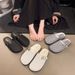 2026 New Summer Low-Heel Women's Slippers, Mesh Hollow Design, Breathable, Comfortable, Solid Color, Simple And Elegant,_vogvips.com