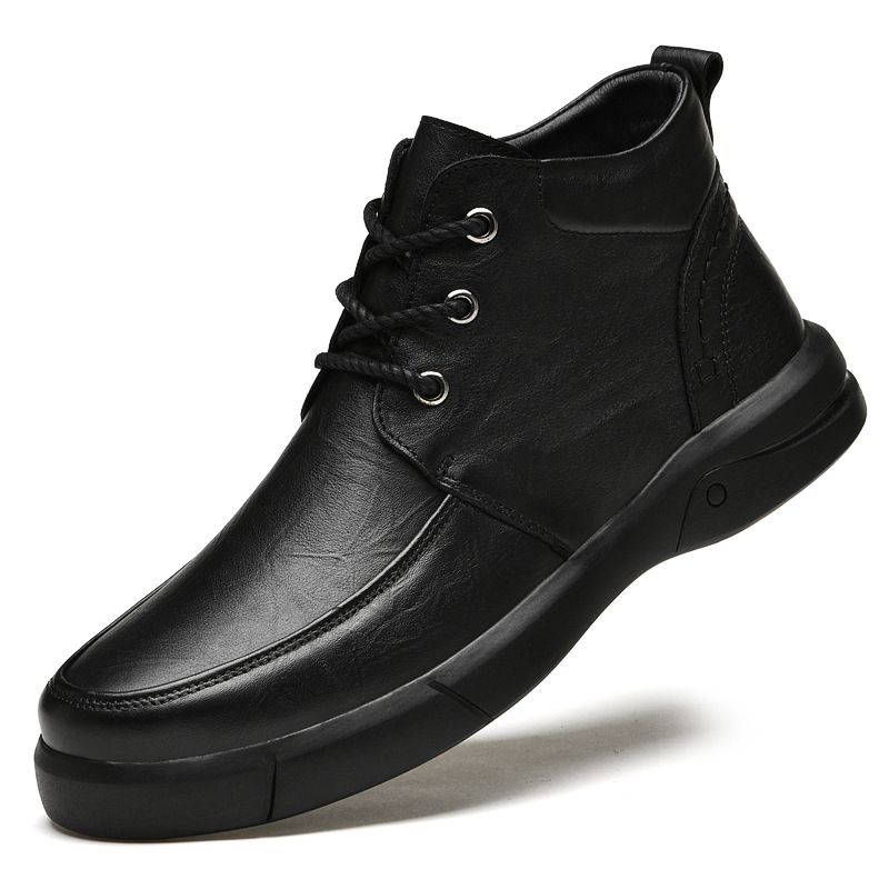 Warm Soft-soled Martin Boots Hand-scratched Mature Men's Shoes Medium Top Velvet Snow Boots Tooling Shoes_vogvips.com