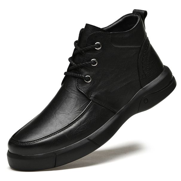 Warm Soft-soled Martin Boots Hand-scratched Mature Men's Shoes Medium Top Velvet Snow Boots Tooling Shoes_vogvips.com