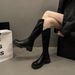 Korean Style Over-the-Knee Long Autumn Winter Fleece Lined Elastic V-Cut Back Zipper Thick Sole Mid-High Women's Riding_vogvips.com