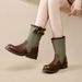 Retro British-Style Women's Martin 2026 New Model Stacked Genuine Leather Spliced Mid-Calf Boots With Chunky Heel And_vogvips.com