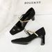 8293-11 French-style Fashionable Woven Fabric Women's Shoes With Square Toe, Shallow Cut, Bowknot, Single Strap, And_vogvips.com