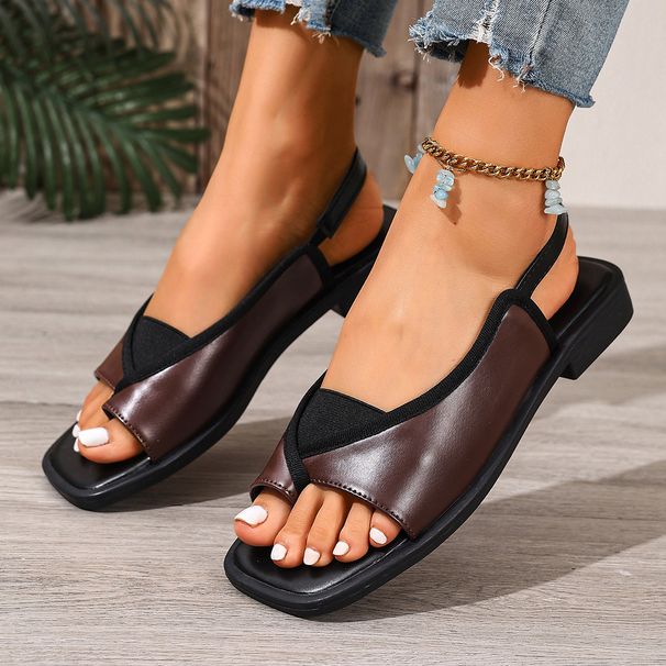 Women's Color Blocked Slip On Sandals Square Toe Plus Size European American Style Summer Beach Sandals_vogvips.com