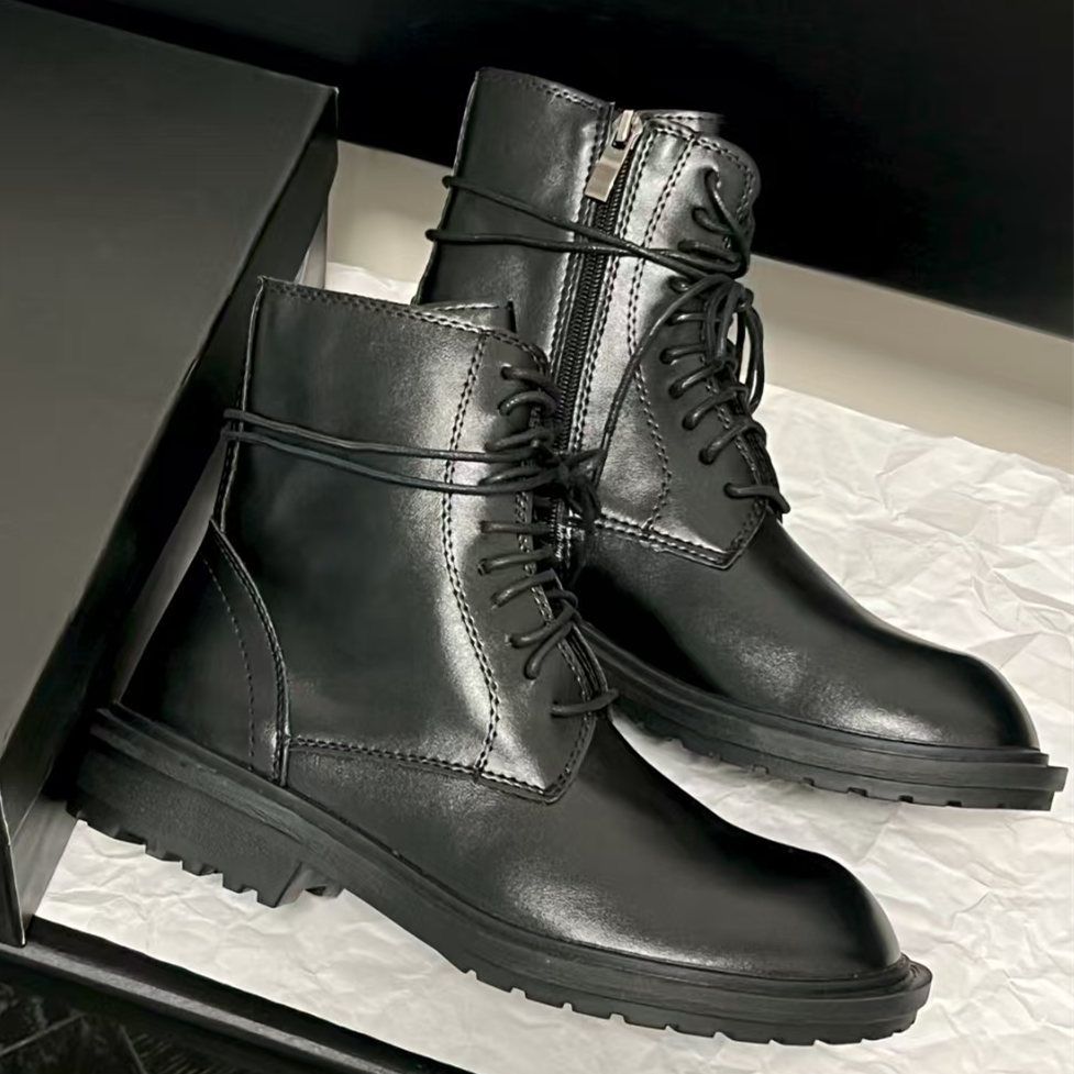 Ann Martin Boots Women's 2025 Autumn And Winter Boots Versatile Leather Thick-soled Medium Tube British Knight Boots_vogvips.com