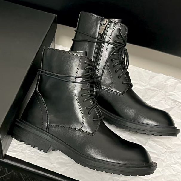 Ann Martin Boots Women's 2025 Autumn And Winter Boots Versatile Leather Thick-soled Medium Tube British Knight Boots_vogvips.com
