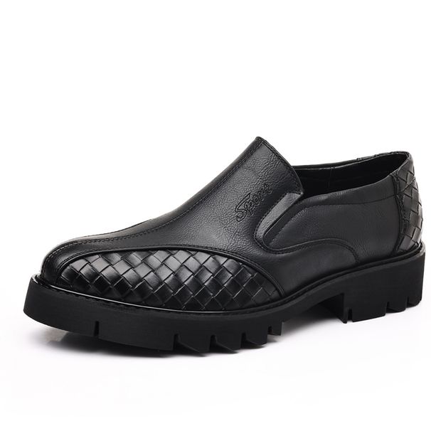 Black Men's Leather Shoes Thick Bottom Height Increasing Style Daily Business Office Outdoor Fashion Party Youth Shoes_vogvips.com