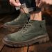 Men's Classic Mid-Cut Leather Work Boots - Durable Rubber Sole, Slip-Resistant, Comfortable Lace-Up Design For Outdoor & Casual Wear_vogvips.com