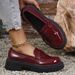 New Patent Leather Loafers Round Toe Mid Heel Retro European And American Large Size Fashion Casual Shoes_vogvips.com