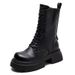 Shanghai Jie Zuo Winter New Fleece-Lined Warm Mid-Calf Snow Top Layer Cowhide Thick-Soled Martin Boots Fashion Women's_vogvips.com