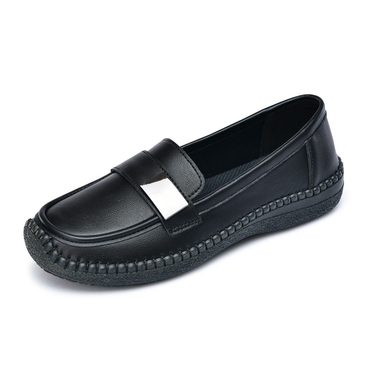 Casual Leather Shoes Women, One Kick, Non-slip Flat Soles, Comfortable Mothers, Single Shoes Women_vogvips.com