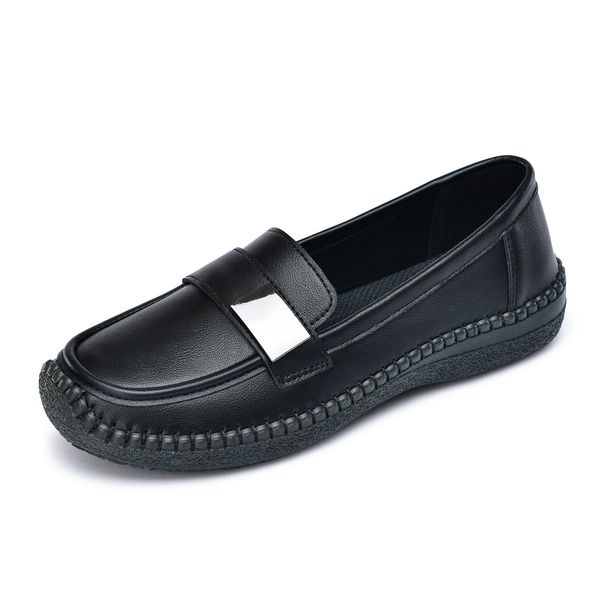 Casual Leather Shoes Women, One Kick, Non-slip Flat Soles, Comfortable Mothers, Single Shoes Women_vogvips.com