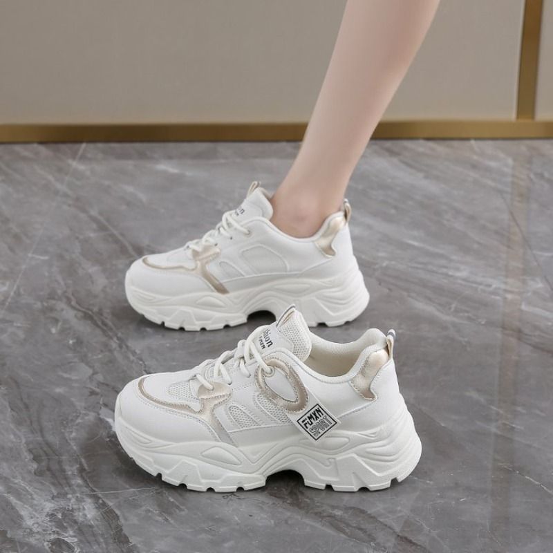 2024 Spring Lace-Up Thick Bottom Vulcanize White Platform Women's Sneakers Woman Pu Leather Wesh Breathable Sports Shoes_vogvips.com