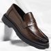 Men's Slip-On Leather Loafers With Textured Thick Sole For Business Formal_vogvips.com