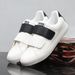 Men's Velcro Strap Training Shoes, Summer Leather Breathable Soft Sole Lightweight White Sneakers, Retro Couple Sneakers_vogvips.com