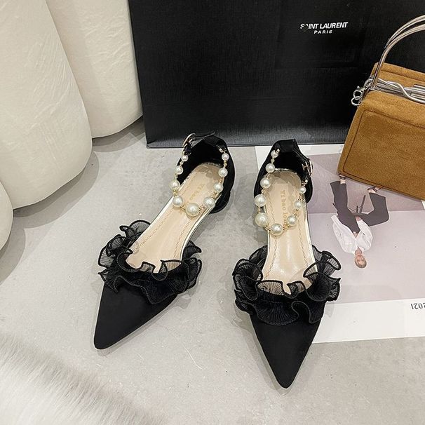 Fashion Gentle Fairy Style Temperament Thick Heel Single Shoes Female Spring And Summer Pearl One-word Buckle High Heels_vogvips.com