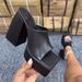 2025 Summer New Fish Mouth Slippers For Women, Coarse Heel, Thick Bottom, Large Size, One Word Square Head, High Heels,_vogvips.com