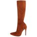 【Pre-sale | Ships In 15 Days】high Elastic Leather Boots With Pointed Side Zipper Suede Stiletto Mid-calf Boots Plus Size 43_vogvips.com