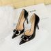 K Banquet Women S Ultra High Fine Heels Lacquered Leather Shallow Mouth Pointed Metal Belt Buckle Decorative_vogvips.com