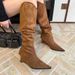 Pointed Toe Ruched Slouch Wedge Over-the-Knee Long High Heel V-Cut Slimming Western Cowboy Boots_vogvips.com