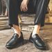 Euro Step Slip-On Martin Boots Height-Increasing Driving Small Leather Black Work Shoes Men's Loafers Versatile Breathable_vogvips.com