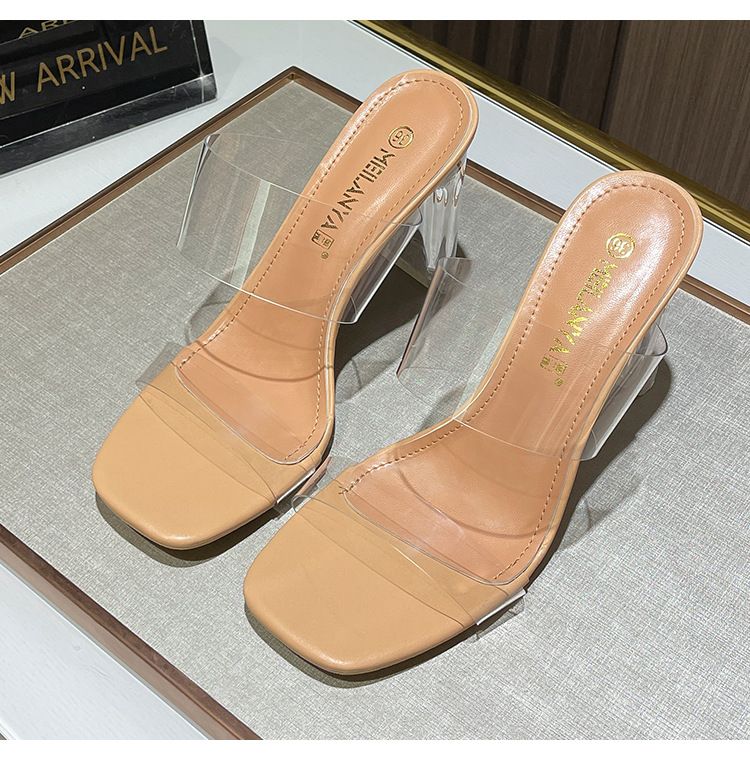 Cross-border Free Shipping New Model PVC Transparent Crystal Chunky Heel Sandals For Women To Wear Outside_vogvips.com