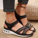 2025 New Plus Size Women's Summer Wedge Heel Soled Casual Sandals With Sequins, Rhinestones, Straight Stripes, Thick_vogvips.com