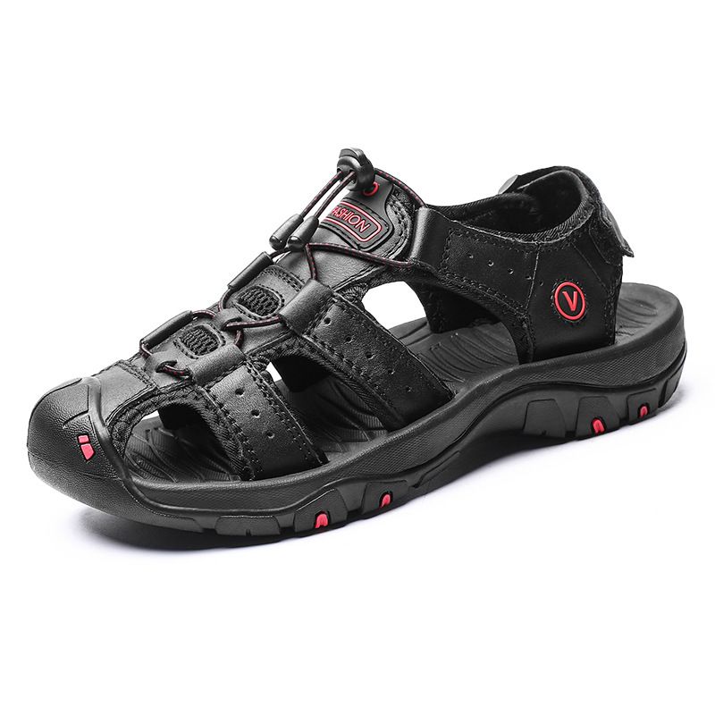 Leopard Summer Baotou Beach Large Casual Shoes Fashion Lightweight Mens Non Slip Sandals_vogvips.com