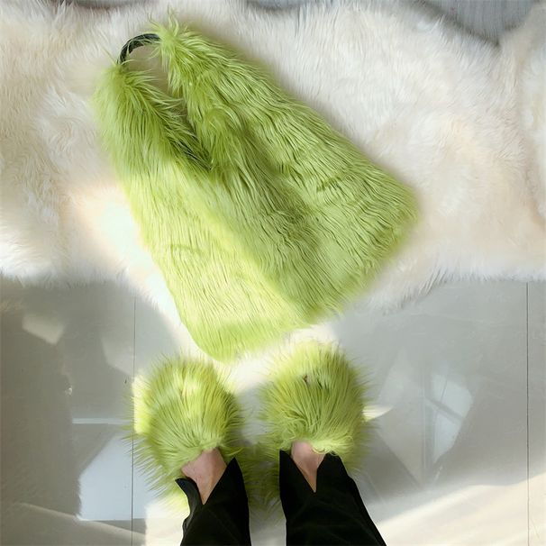 Women's Shoes New Wool Slippers Tote Bag Imitation Wool Water Long Wool Millennial Hot Girl Y2K Wool Bag Set_vogvips.com