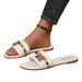 Women's Shoes New Fashion Slippers With Cherry Buckle, Versatile Solid Color Metal Decoration, Round-Toe Flat Sandals_vogvips.com