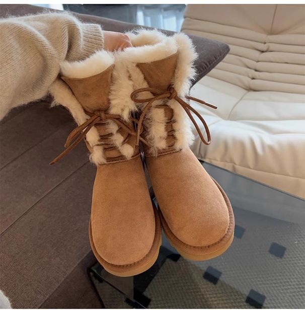 Henan Sangpo Village Sheepskin Snow Boots For Women 2024 Winter Thick Sole Fleece-Lined Cotton Shoes Zhou Dongyu Same_vogvips.com