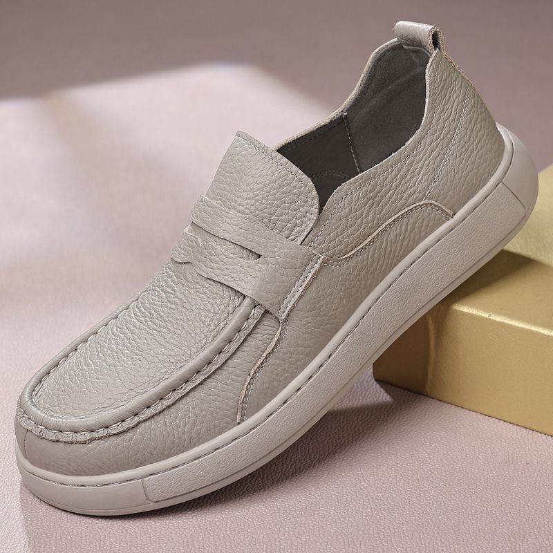 Euro Step First Layer Cowhide Men's Loafers Slip-On Casual Leather Breathable Non-Slip Trendy Shoes_vogvips.com
