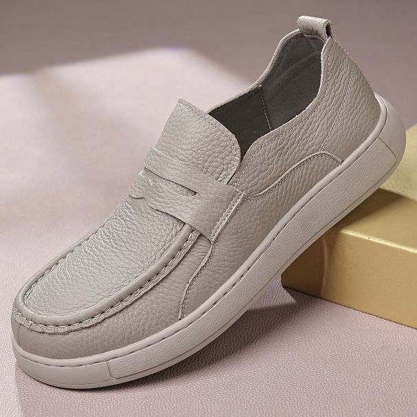 Euro Step First Layer Cowhide Men's Loafers Slip-On Casual Leather Breathable Non-Slip Trendy Shoes_vogvips.com