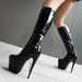 Elegant Platform Stiletto Boots For Women - Stretchable Mid-Calf Design (Sizes 35-46) | Matte Black / Patent Black / Red"_vogvips.com
