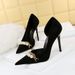 Elegant Pearl Metal Chain Pointed Toe Stiletto Pumps With Side Cut Out Design Slimming Suede Evening Shoes For Women_vogvips.com