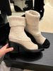 All Cowhide~ Genuine Leather Color Matching Thick-soled Medium Boots Women's Small Fragrant High-heeled Short Boots Elastic Thin Boots Socks Ankle_vogvips.com