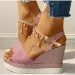 Sandals Women's Summer Wedge Bead Studded Platform Buckle Strap Peep Toe Thick Bottom Casual Shoes_vogvips.com
