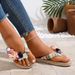 Women's Fashionable Linen Flip-Flops With Floral Design For Beach, Vacation, Home, School, And Flat-Soled Use_vogvips.com