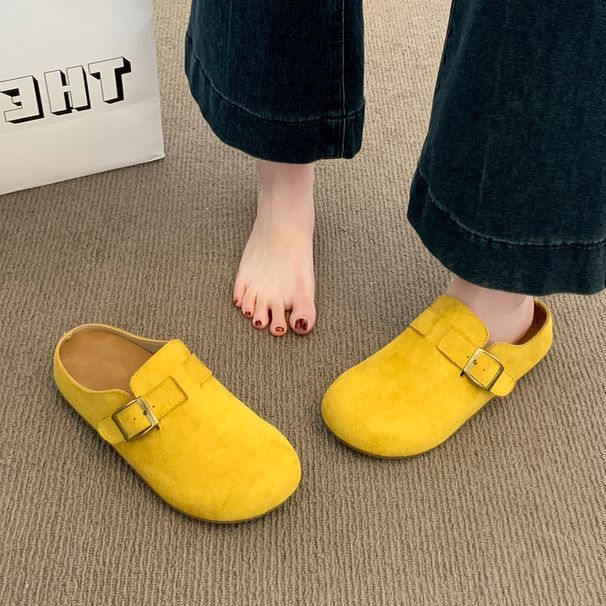 Retro Suede Buckle Mules For Women - Chic Round Toe Flat Clogs For Effortless Daily Style And Comfort_vogvips.com