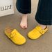 Retro Suede Buckle Mules For Women - Chic Round Toe Flat Clogs For Effortless Daily Style And Comfort_vogvips.com