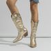 Elegant Embroidered Mid-Calf Boots For Women – Chunky Heel, Fashionable & Comfortable – Available In Multiple Colors & Sizes"_vogvips.com