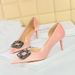 1363-AK83 Korean Version Banquet High-heeled Xishi Suede Shallow Mouth Pointed Side Hollow Metal Rhinestone Buckle_vogvips.com