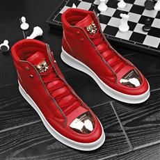 Men’s Shoes High Top Sneakers Metal Casual Leather Boots Hip Hop Shoes_vogvips.com