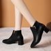 Women's Pointed Toe Ankle Boots Plus Size British Style Mid Heel Cross Zipper Chunky Martin Boots Solid Black Over-the-Ankle PU Suede_vogvips.com