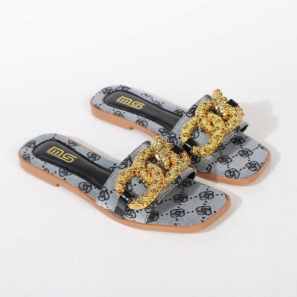 Plus Size Chain Flat Slippers For Women, 2025 Spring/Summer New European And American Style Casual Slippers Wholesale._vogvips.com