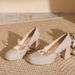 Women's Shoes Champagne Bridal Shoes Square Toe Mary Jane Pumps With Chunky Heel Platform Comfortable Dress Shoes For Wedding & Special Occasions_vogvips.com