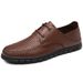 Large Size First Layer Men's Shoes Hole Casual Leather Shoes Lace-up Work Flats_vogvips.com