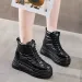 Black Winter Leather Snow Boots Womens and Fat Flat Platform Warm Short Shoes 240904_vogvips.com