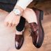 Euro Step Tassel For Men Korean Version British Style Pointed Men's Brogue Thick Sole Slip-On Hairstylist Leather Shoes_vogvips.com
