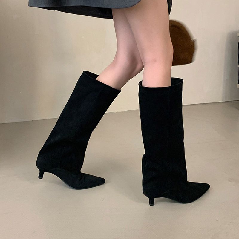 Women's Knee High Boots Chunky Heel Pointed Toe Suede Winter Boots Waterproof Slip-Resistant Comfortable Riding Boots For Women_vogvips.com