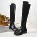 Women's Knee-High Boots With Chunky Heel - Retro Solid Color Over-The-Knee Boots For Winter, Spring & Fall - Stretchable Cotton Lining & PU Upper_vogvips.com